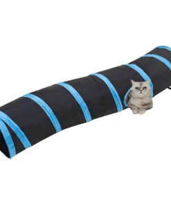 vidaXL Kattentunnel S-vorm 122 cm polyester zwart en blauw
