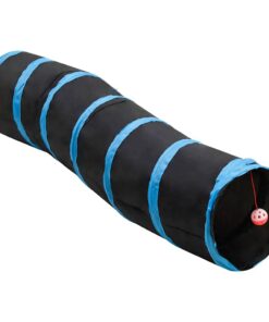 vidaXL Kattentunnel S-vorm 122 cm polyester zwart en blauw