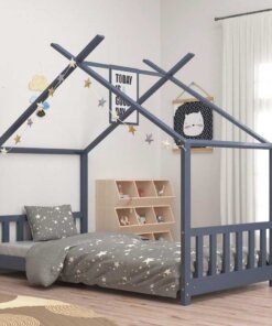 vidaXL Kinderbedframe massief grenenhout grijs 70x140 cm