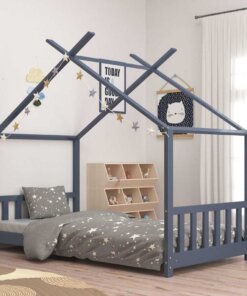 vidaXL Kinderbedframe massief grenenhout grijs 80x160 cm