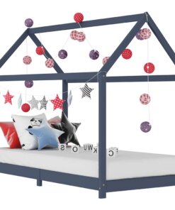 vidaXL Kinderbedframe massief grenenhout grijs 90x200 cm