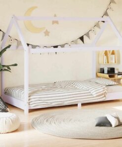 vidaXL Kinderbedframe massief grenenhout wit 80x160 cm