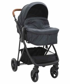 vidaXL Kinderwagen 2-in-1 staal antracietkleurig en zwart