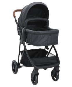 vidaXL Kinderwagen 2-in-1 staal antracietkleurig en zwart