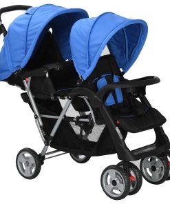 vidaXL Kinderwagen dubbel staal blauw en zwart