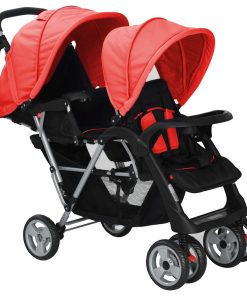 vidaXL Kinderwagen dubbel staal rood en zwart