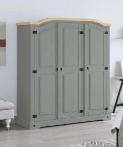 vidaXL Kledingkast 3 deuren Mexicaans grenenhout Corona-stijl grijs