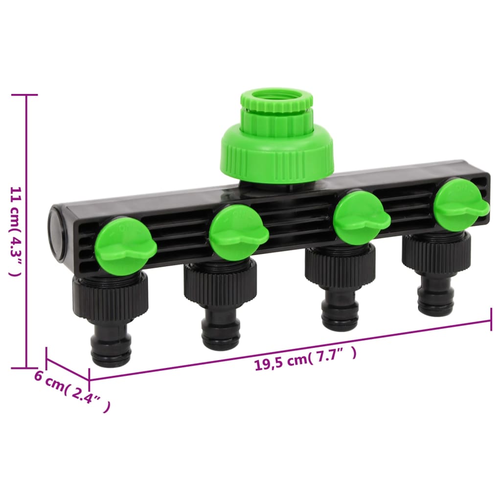 vidaXL Kraanadapter 4-wegs 19,5x6x11 cm ABS & PP groen en zwart - Afbeelding 6