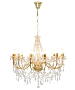 vidaXL Kroonluchter met kralen 12xE14 goudkleurig