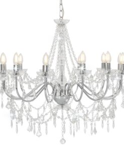 vidaXL Kroonluchter met kralen 12xE14 zilverkleurig