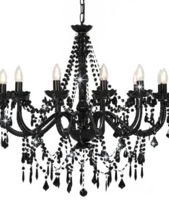 vidaXL Kroonluchter met kralen 12xE14 zwart
