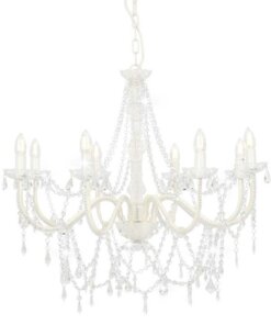 vidaXL Kroonluchter met kralen 8xE14 wit