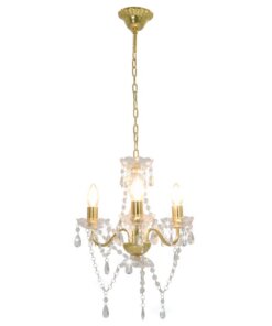 vidaXL Kroonluchter met kralen rond 3xE14 goudkleurig