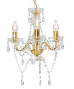 vidaXL Kroonluchter met kralen rond 3xE14 goudkleurig