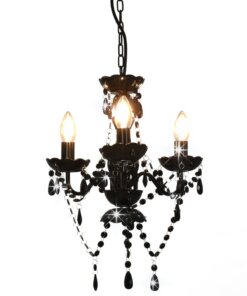 vidaXL Kroonluchter met kralen rond 3xE14 zwart