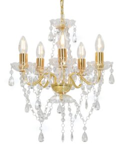 vidaXL Kroonluchter met kristallen kralen rond 5xE14 goudkleurig