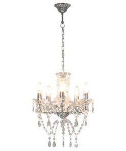 vidaXL Kroonluchter met kristallen kralen rond 5xE14 zilverkleurig