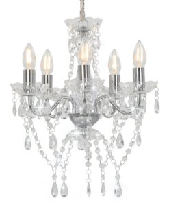 vidaXL Kroonluchter met kristallen kralen rond 5xE14 zilverkleurig