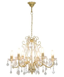 vidaXL Kroonluchter met kristallen kralen rond 6xE14 goudkleurig