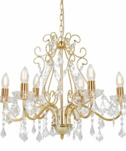 vidaXL Kroonluchter met kristallen kralen rond 6xE14 goudkleurig