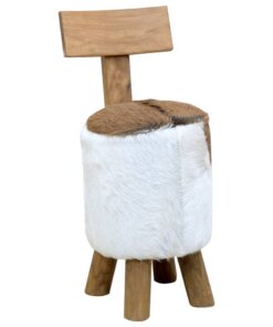 vidaXL Kruk geitenleer en massief teakhout