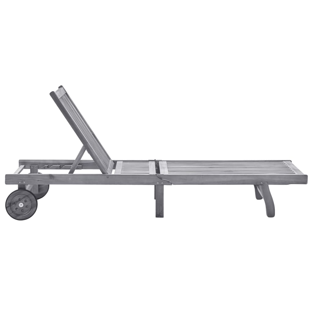 vidaXL Ligbed met kussen massief acaciahout grijs