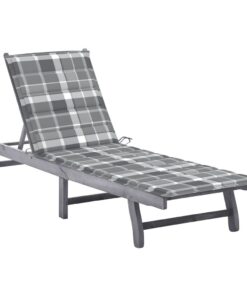 vidaXL Ligbed met kussen massief acaciahout grijs