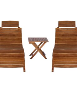 vidaXL Ligbedden met theetafel 3-delig massief acaciahout