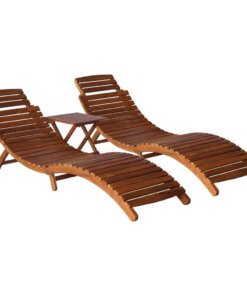 vidaXL Ligbedden met theetafel 3-delig massief acaciahout