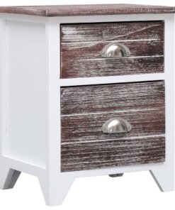 vidaXL Nachtkastje 38x28x45 cm paulowniahout bruin en wit