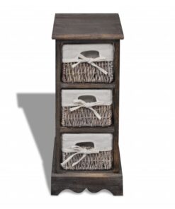 vidaXL Opbergkast met 3 weefmanden hout bruin