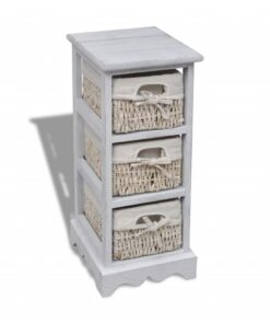 vidaXL Opbergkast met 3 weefmanden hout wit