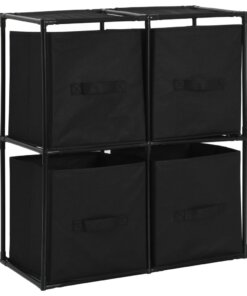 vidaXL Opbergkast met 4 stoffen manden 63x30x71 cm staal zwart