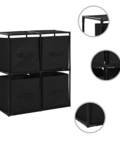 vidaXL Opbergkast met 4 stoffen manden 63x30x71 cm staal zwart