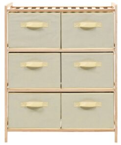 vidaXL Opbergmeubel met 6 stoffen manden cederhout beige