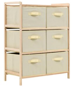 vidaXL Opbergmeubel met 6 stoffen manden cederhout beige