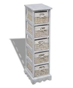 vidaXL Opbergrek met 5 weefmanden hout wit