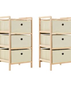 vidaXL Opbergrekken met 3 stoffen manden 2 st cederhout beige
