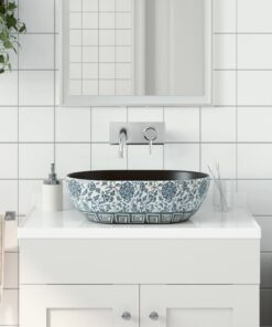 vidaXL Opzetwasbak ovaal 47x33x13 cm keramiek zwart en blauw