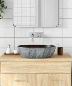 vidaXL Opzetwasbak ovaal 47x33x13 cm keramiek zwart en grijs