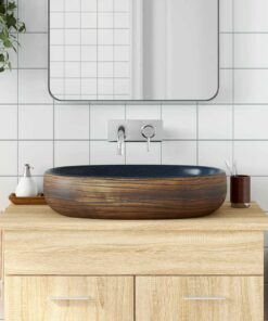 vidaXL Opzetwasbak ovaal 59x40x14 cm keramiek bruin en blauw