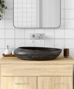 vidaXL Opzetwasbak ovaal 59x40x14 cm keramiek grijs en zwart