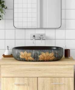 vidaXL Opzetwasbak ovaal 59x40x14 cm keramiek grijs en zwart