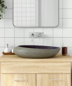 vidaXL Opzetwasbak ovaal 59x40x14 cm keramiek paars en grijs