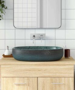 vidaXL Opzetwasbak ovaal 59x40x14 cm keramiek turquoise