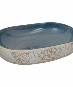 vidaXL Opzetwasbak ovaal 59x40x14 cm keramiek zandkleurig en blauw