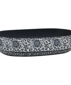 vidaXL Opzetwasbak ovaal 59x40x14 cm keramiek zwart en blauw