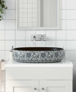 vidaXL Opzetwasbak ovaal 59x40x14 cm keramiek zwart en blauw