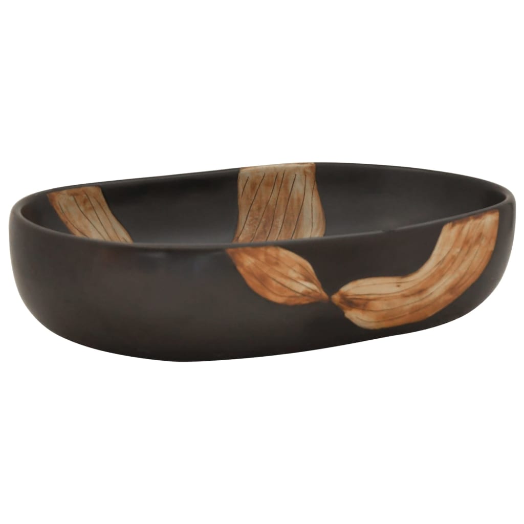 vidaXL Opzetwasbak ovaal 59x40x14 cm keramiek zwart