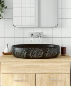 vidaXL Opzetwasbak ovaal 59x40x14 cm keramiek zwart